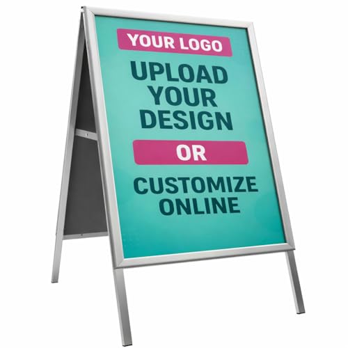 A-Frame Pavement Sign | Custom Printed Sandwich Board | Double-Sided Outdoor Advertising Display for Shops Cafes & Restaurants | Silver Aluminium Frame | B2 Size