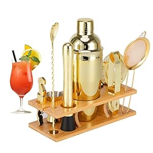 Bartender Kit 11-Piece Cocktail Shaker-Muddler for Cocktails 25oz Boston Shaker-Bar Accessories with Stylish Bamboo Stand Mix Drink Shaker kit Perfect Martini kit with Cocktail Recipes Booklet