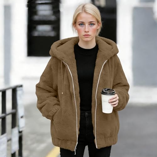 Sherpa Jacket Women Winter Full Zip Fuzzy Fleece Oversized Coats with Hood - image 5