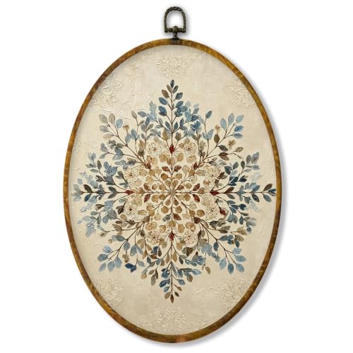 XPH Décoration murale Noël vintage flocon de neige ovale encadrée 8.6x11.4 po
