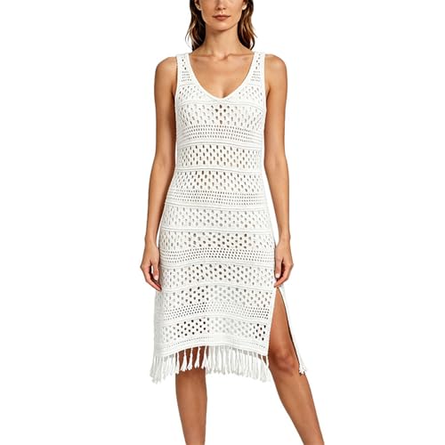 Generisch Vestido de playa para mujer, bikini de verano, traje de baño ligero, poncho de playa, vacaciones en la playa, vestido de ganchillo, túnica de playa, bohemio, de punto, borla, vestido de