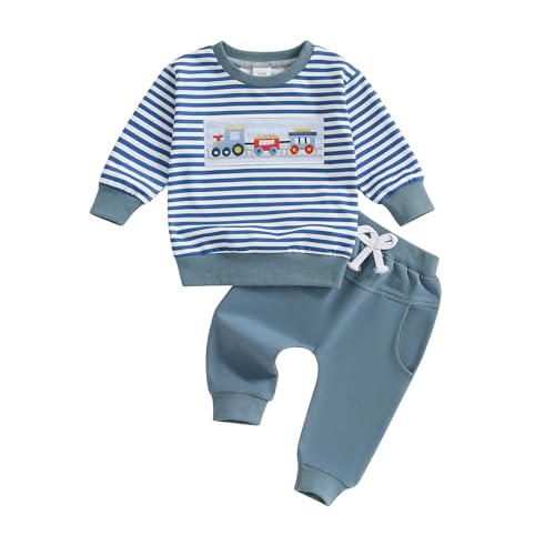 Image of Socutebabe Toddler Baby Boy St Patricks Day Outfit Clover Truck Long Sleeve Crewneck Sweatshirts Pants Infant Clothes 0-3T