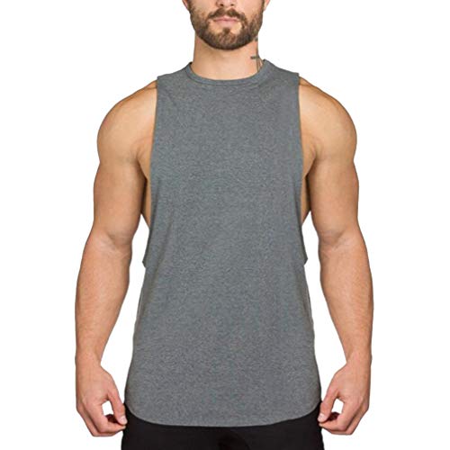 JiXuan Gimnasios Ropa Culturismo Camiseta Golds Gimnasio Camisetas Sin Mangas Camisetas Hombres Camisetas Sin Mangas Algodón Hombre Camisetas Sin Mangas Gris L