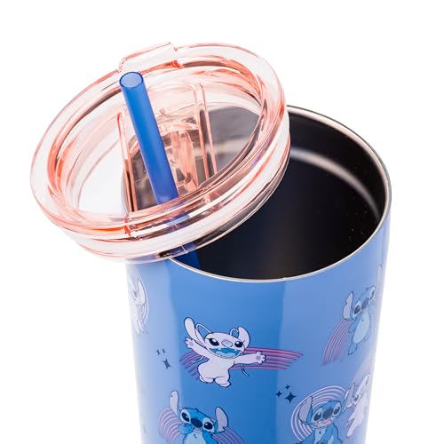 Image of Silver Buffalo Disney Lilo and Stitch Featuring Angel and Stitch Double Walled Stainless Steel Tumbler, 22 Ounces