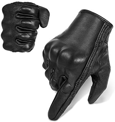 Full Finger Goat Skin Leather Touch Screen Motorcycle Gloves Men S,M,L,XL,XXL (Non-Perforated, L)