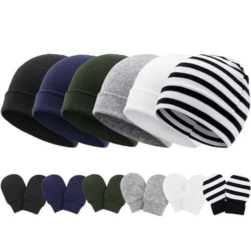 Image of Newborn Baby Hats and Mittens Set Infant Beanie Cap Toddler Gloves Newborn Hospital Hats for Baby Boys Girls Kid 0-6 Months