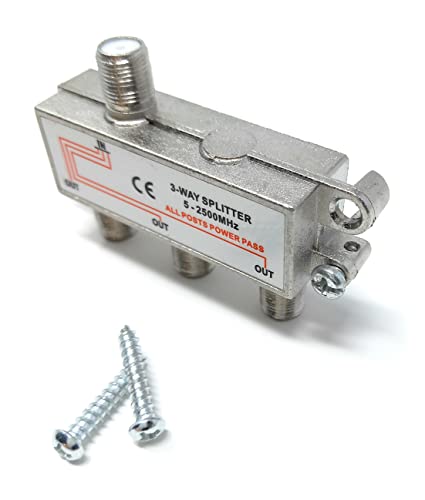 TV Splitter F-Type Screw-on Connectors RF Coaxial Cable Adapter, Passive Wideband Signal, 5-2500Mhz (3 Way) - Image 2