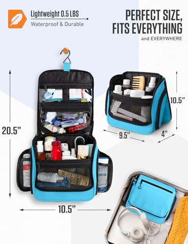 Image of VENTURE 4TH Hanging Travel Toiletry Bag, 18 Compartments - Light Blue | Hangs on rails, hooks or doors; stands upright. Removable TSA pouch. Water-resistant Nylon 290D Twill, reinforced stitching.