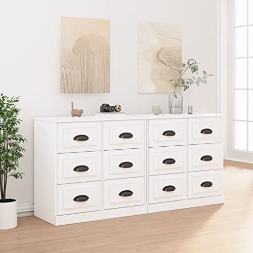 Mokuyary - Aparadores (2 piezas, color blanco, madera de ingeniería, aparador con compartimento para armario de almacenamiento, armario lateral de cocina, para sala de estar, dormitorio