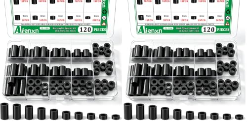 Image of 120PCS Black Nylon Spacers Kit, ID 6.2mm, OD 11mm- 3mm, 4mm, 5mm, 6mm, 8mm, 10mm, 15mm, 18mm, 20mm Length, Non-Threaded Round Plastic Spacers Suitable for Switch & Receptacle Screws (Pack of 2)