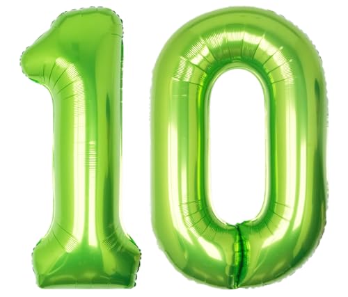 Image of 40 Inch Green Number 10 Balloon Lime Big Large Helium Number 0-9 | Giant Digital 10th Foil Mylar Party Balloon for Birthday Party Anniversary Graduation Decorations