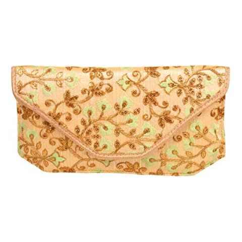 INDTRESOR beaded handcrafted embroidered evening purse handbag vintage party wedding gift for women. Pista Gold Cover