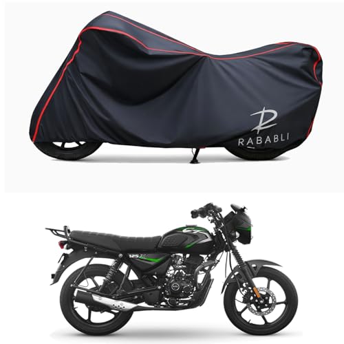 Image of Waterproof Bike Body Cover Compatible for | Bajaj CT 125X Drum | Taffeta Fabric, Red Piping Design, Bottom Elastic Fit | Dustproof, Sun UV & Rain Protection for All Bikes