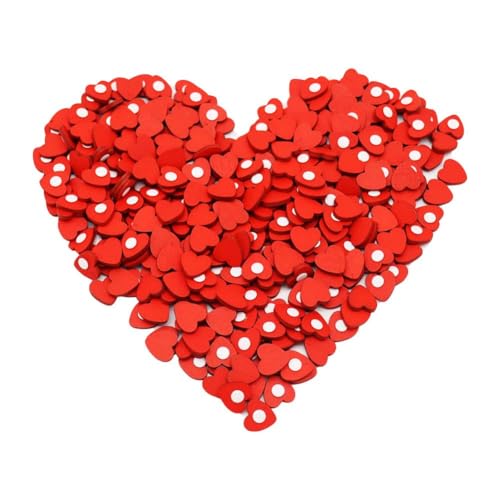 Image of 50PCS Creative Holiday Decorations - Small Wooden Red Hearts with Clear Residue-Free Adhesive, Heart Embellishments Art Craft for Wedding Valentines Day Crafting DIY Decor