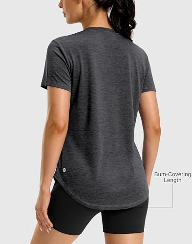 Workout Shirts Women Dry Fit Short Sleeve Athletic Lightweight Tops Black,L - 1