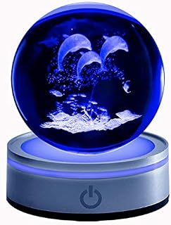 Zoneball Dolphin Crystal Ball Ornaments - 80mm 3D Laser Engraved Glass Ball Lamp with Changeable Colorful Light, Nice Birthday for Kids and Friends, Decent Ornament in Home and Office
