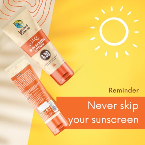 Image of LAKSHMI KRISHNA NATURALS Sunscreen Lotion SPF 30 | Water-Resistant, Non-Greasy Formula | UVA /UVB Protection for Face & Body | Enriched with Vitamin E & Aloe Vera | Lightweight & Fast Absorbing