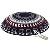 Zion Judaica Knit Quality Kippah Srugah DMC Crochet Yamaka Black Grey Maroon White Shapes Pattern Knitted Yarmalke Bulk Kippot Srugot or Single Handmade Kippa Kipa Hair Clips Included Mizrachi Kipah