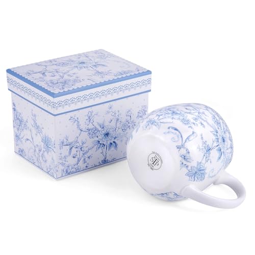 Taza de té y café floral azul de porcelana de hueso 480 ml miniatura 6