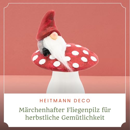 HEITMANN DECO Toadstool with Gnome - Ceramic Figure in White/Red, Approx. 18 cm - Fairytale Autumn Decoration for Window Table & Shelf - Image 2