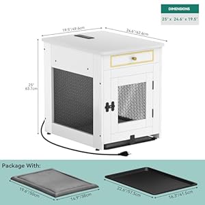 YITAHOME Dog Crate Furniture with Dual USB Charger, Wooden Dog Kennel End Table with Cushion Tray, Drawer for Small Dogs Under 25 lbs Indoor Use, White YITAHOME Dog Crate Furniture with Dual USB Charger Wooden Dog Kennel End Table with Cushion Tray Drawer for Small Dogs Under 25 lbs Indoor Use White