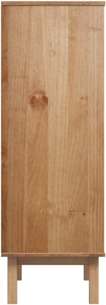 Solid Pine Wood Highboard with Rustic Brown and White Finish, 33.5 x 16.9 x 49.2 Inches, Featuring Three Spacious Drawers and Two Elegant Shelves for Ample Storage