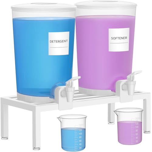 Lifewit 2 Piezas Dispensador de detergente Lavadora, 120 FL oz/3,5L Recipiente Transparente de Plástico Pet para Detergente en Polvo, Dispensador Multifuncional para Ropa con Etiquetas