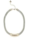 GUESS Women's Silver-Tone Mesh ID Necklace