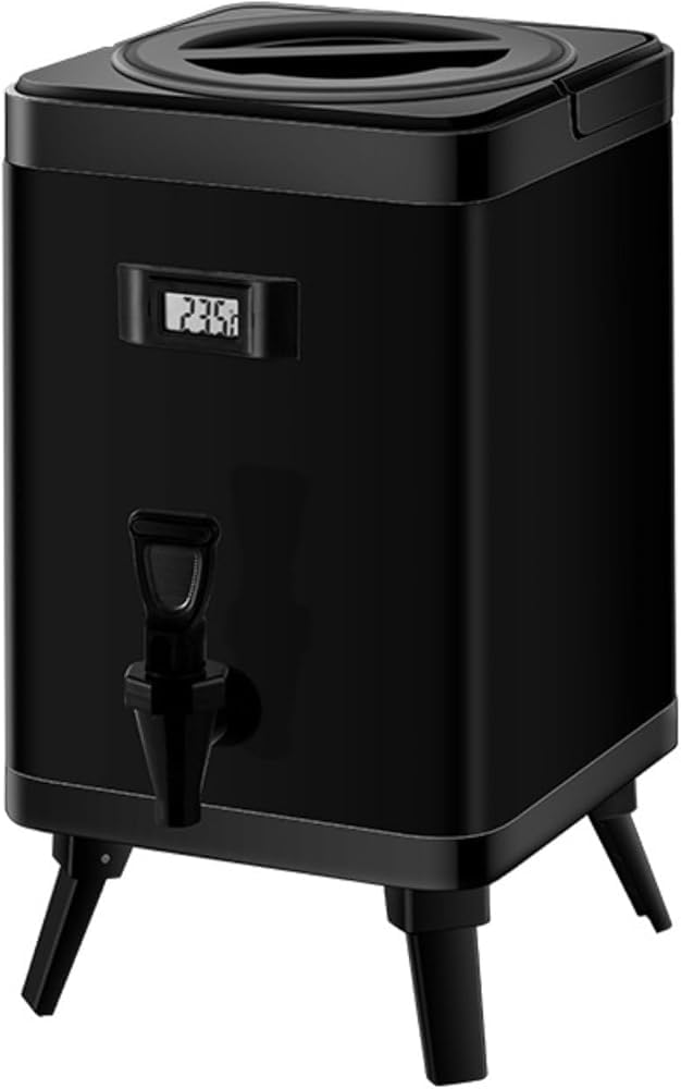 HCZKIUJY Insulated Drink Dispenser - Stainless Steel Beverage Dispenser with Thermometer Tap for Hot and Cold Drinks, Ideal for Tea, Coffee, Milk, Water, and Juice (Black 10L)
