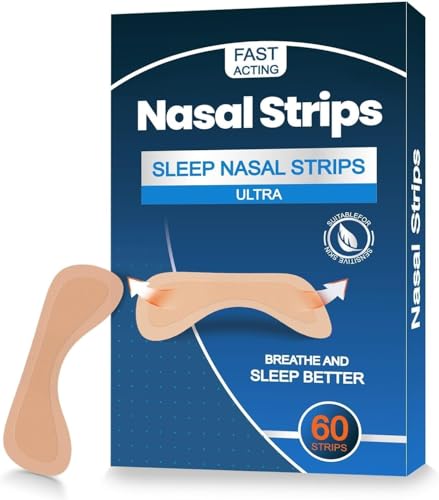 60 Pcs Nasal Strips for Snoring - Extra Strength Nose Strips for Breathing with Strong Adhesion - Sweat Resistant Design for All Day Use - Improves Sleep and Workout Performance - Beige