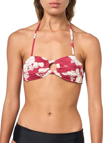 Roxy Women's Bandeau Bikini Top – Strapless Swim Top, Quick-Dry, Removable Pads, UPF 50+, Hibiscus, Small