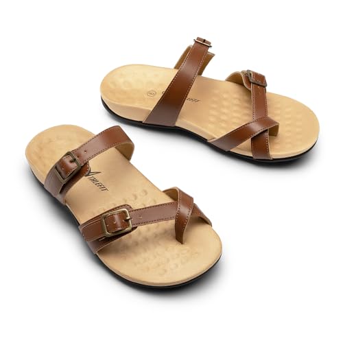 Image of Athlefit Women's Orthopedic Sandal with Arch Support | Adjustable Slip On Open Toe Flat Thong Flip Flops,Plantar Fasciitis Comfy Cushioned Footbed,Dressy Casual Walking Summer