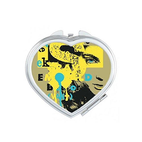 Miroir portable mignon dessin croquis américain jaune noir avec clapet de protection rigide