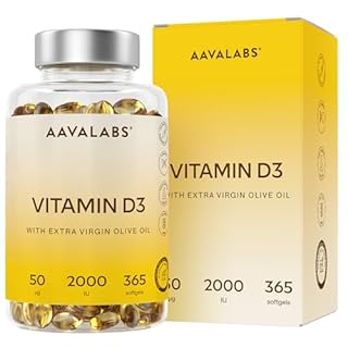Vitamina D3 2000 UI [Fornitura di 1 Anno] - Integratore Vitamina D 2000 UI con Olio EVO per assorbimento ottimale - Non OGM - Contribuisce alla funzione ossea, muscolare e immunitaria - 365 Capsule