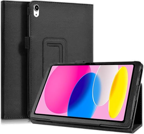 TECH SHEK] iPad 10th Generation Case 10.9 Inch 2022, Premium PU Leather Business Folio Stand Cover with Pencil Holder - Auto Wake/Sleep and Multiple Viewing Angles (Black)
