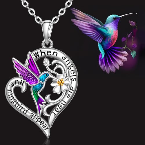 Hummingbird Necklace Hummingbird Necklaces for Women Sterling Silver 925 Flower Purple Blue Hummingbirds Heart Pendant Jewelry Memorial Mothers Day Christmas Gifts4