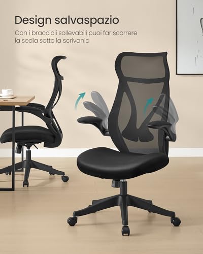 Sedia da Ufficio, Sedia da Scrivania Girevole, Schienale Ergonomico, Altezza Regolabile, Braccioli Ribaltabili, con Poggiatesta, Portata 150 kg, Nero Inchiostro OBN088B01 - Sedia gaming - Immagine 3
