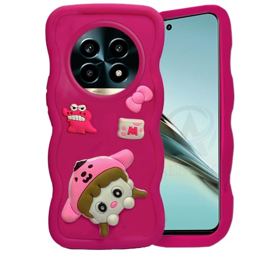 Image of AESTMO Back Case Cover for Realme 13 Pro 5G / Pro Plus | 3D Cute Fun Cartoon Characters | Anti Slip Grip Cute Wave Curly Frame Shape | Back Cover for Realme 13 Pro 5G / Pro Plus |(Pink)