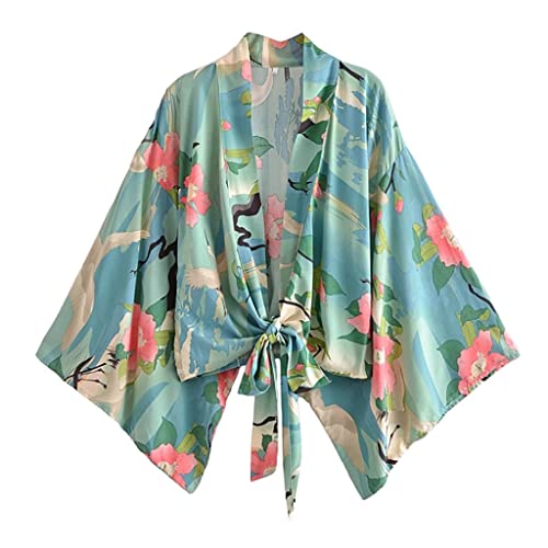 Kimono corto para mujer blusa casual con cuello en V WQHPLMD