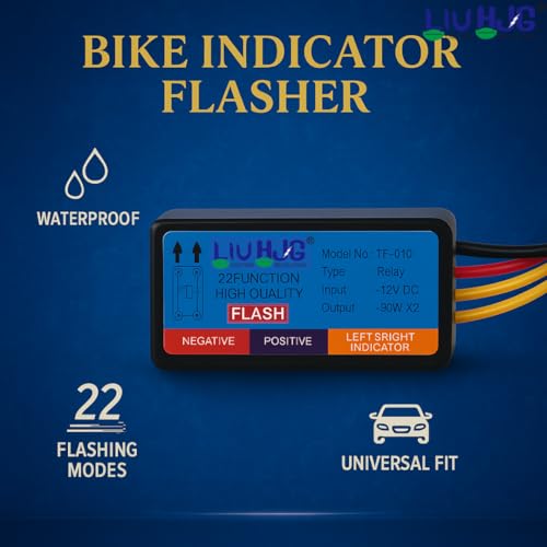 Image of LIU HJG Motorcycle Hazard Flasher - 22 Pattern Multi-Mode Relay for Rear, Front & Side Indicators, Compatible with LED & Bulb Lights, Universal Fit for All Bikes
