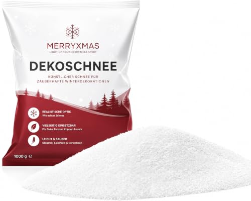 MERRYXMAS Kunstschnee - täuschend echt - flauschig & glitzernd Schnee für Dekoration an Weihnachten - Dekoschnee