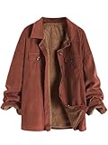 ZAFUL Women's Corduroy Loose Jacket Vintage Raglan Sleeve Casual Coat Lapel Button Down Windbreaker Brick S