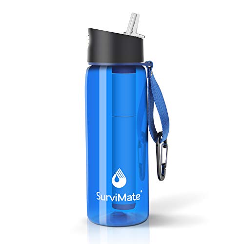 SurviMate Purified Water Bottle for Camping, Hiking, Backpacking and Travel, BPA Free with 5-Stage Intergrated Filter Straw