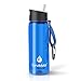 SurviMate Filtered Water Bottle for Camping, Hiking, Backpacking and Travel, BPA Free with 4-Stage Intergrated Filter Straw (Blue)