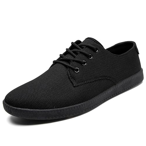 Mens Trainers Casual Sneakers Loafers Black Oxford mesh Tennis Minimalist Dress Sports Walking Comfy Low top Gym Shoes Slip on Size 8