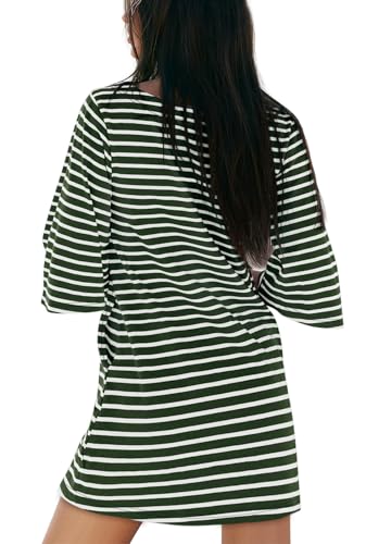 Image of Yousify Women's T Shirt Dress Cotton Summer Dresses 2026 Casual Loose Short Sleeve Striped Mini Dress with Pockets