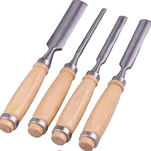 4pcs Carbon Steel Wood Carving Gouge Chisel Set, Polished Solid Wood Handle, Professional Woodworking Tools for Carpentry & Woodcraft