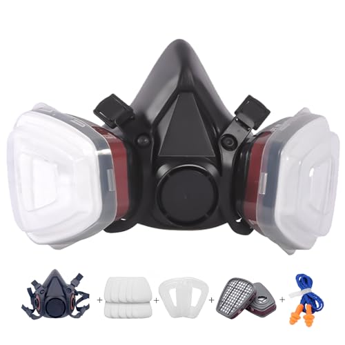 Atemschutzmaske,Wiederverwendbare Vollmaske,Gasmaske mit Filter Staubmasken Atemschutz Feinstaub Atemschutzmaske Lackierer 10 Filtrierbare Wattepads,Wiederverwendbare Vollmaske für Farbspritz（Black）