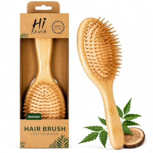 Image of KAIDAA Neem Bamboo Wooden Hair Brush Soaked in Amla & Bhringraj oil | Anti-Static Detangling Brush
