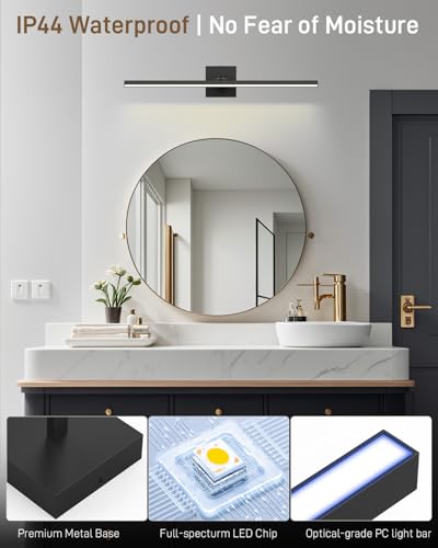 Image of Black Long Vanity Lights, Morden Bathroom Light Fixtures with 5CCT&Dimmable Bath Wall Lamp, 220 Rotatable Hallway Bedroom, 32IN Vanity LED Bar Over Mirror for Makeup Shaving Skincare-ETL Certified